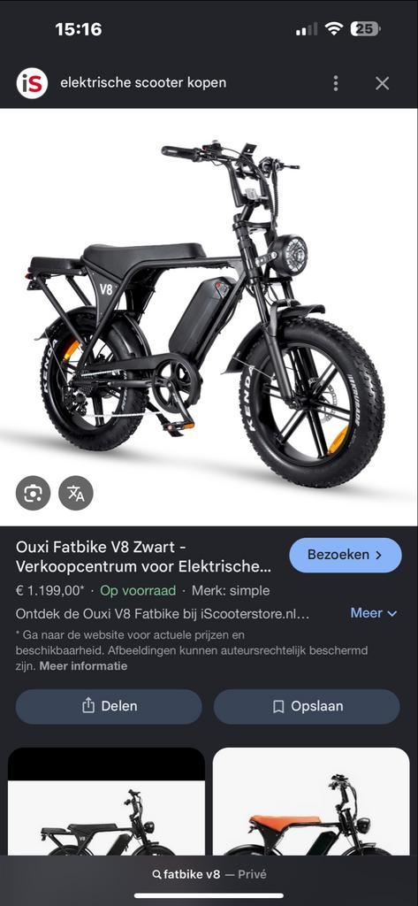 Ouxi Fatbike V8 Zwart - Zo goed als nieuw!, Fietsen en Brommers, Elektrische fietsen, Nieuw, Overige merken, 51 tot 55 cm, 50 km per accu of meer