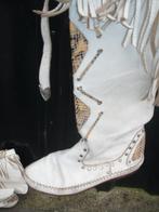 Vintage wit leer cowboylaarzen maat 38 gypsy boho festival, Ophalen, Hoge laarzen, Wit, Gedragen
