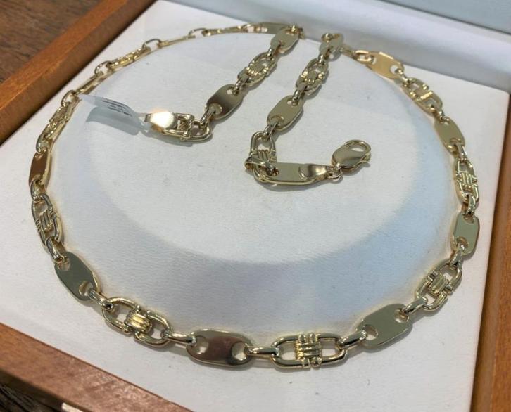 Prachtige Gouden Ketting Koffieboon / Cartier Schakel 14K, Sieraden, Tassen en Uiterlijk, Kettingen, Zo goed als nieuw, Goud, Goud