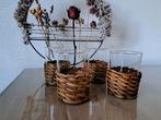 Vintage theeglazen sapglazen met rotan houder 4 stuks, Ophalen of Verzenden, Gebruikt, Glas, Overige stijlen