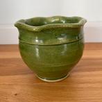 Bloempot geglazuurd keramiek aardewerk groen, Rond, Binnen, Ophalen of Verzenden, Zo goed als nieuw