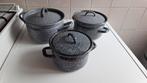 3 grijze emaille wolkjes pannen, Huis en Inrichting, Ophalen of Verzenden, Zo goed als nieuw, Overige materialen