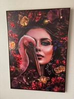 Modern schilderij vrouw-vogel-bloemen, Antiek en Kunst, Ophalen of Verzenden