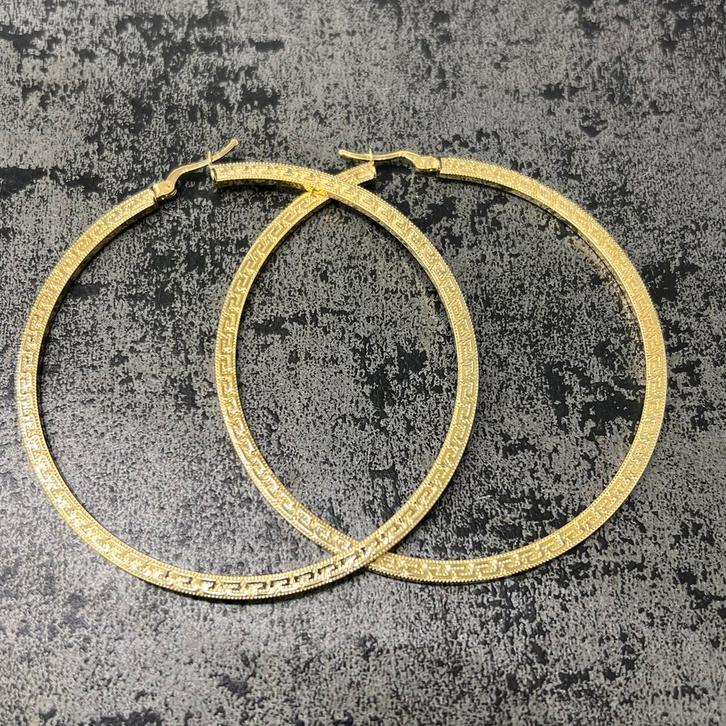 14k gouden oorbellen rond oorringen versace patroon, Sieraden, Tassen en Uiterlijk, Oorbellen, Nieuw, Goud, Ophalen of Verzenden