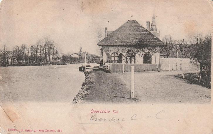 Overschie Zeer Oude Ongelopen  Kaart met de Tol., Verzamelen, Ansichtkaarten | Nederland, Ongelopen, Zuid-Holland, Voor 1920, Ophalen of Verzenden