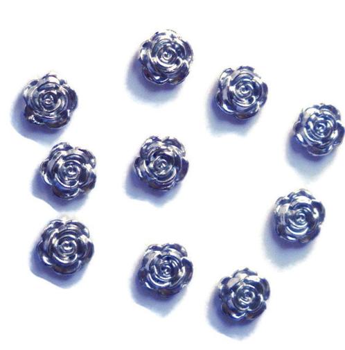 Roosjes - zilverkleurige cabochons van 10 mm rond (10 stuks), Hobby en Vrije tijd, Kralen en Sieraden maken, Nieuw, Kraal, Verzenden