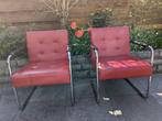 Twee vintage retro buisframe stoelen rood / fauteuil, Metaal, Twee, Gebruikt, Ophalen