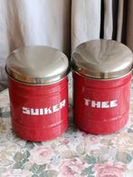 Vintage rode emaille voorraadblikken - Suiker & Thee, Ophalen of Verzenden, Gebruikt