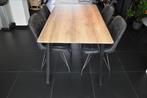 Tafel/Bureau met geborsteld stalen poten, fineer blad, Ophalen, Gebruikt, 100 tot 150 cm, Vijf personen of meer