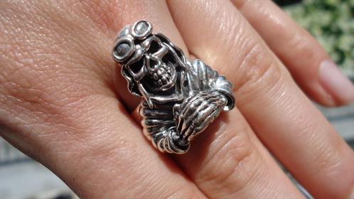 925 zilver biker ring skull doodskop aviator maat 18 Vanoli, Sieraden, Tassen en Uiterlijk, Ringen, Nieuw, Heer, 18 tot 19, Zilver