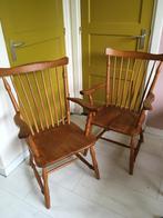 Twee houten vintage spijlenstoelen fauteuils, Huis en Inrichting, Fauteuils, Spijlen, Gebruikt, Hout, Ophalen