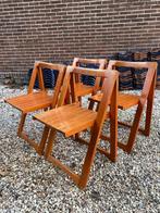 Vintage klapstoelen oranje/bruin gebeitst Aldo Jacober stijl, Huis en Inrichting, Ophalen, Gebruikt, Overige kleuren, Vier