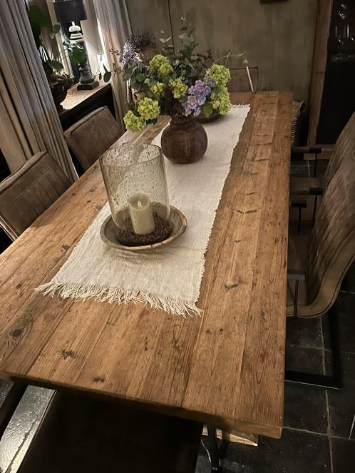 Authentieke eettafel met stoelen, Huis en Inrichting, Tafels | Eettafels, Zo goed als nieuw, 50 tot 100 cm, 200 cm of meer, Rechthoekig