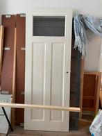 Massief houten binnen deur met glas in lood, 75 tot 150 cm, Gebruikt, Deurkozijn, Ophalen of Verzenden
