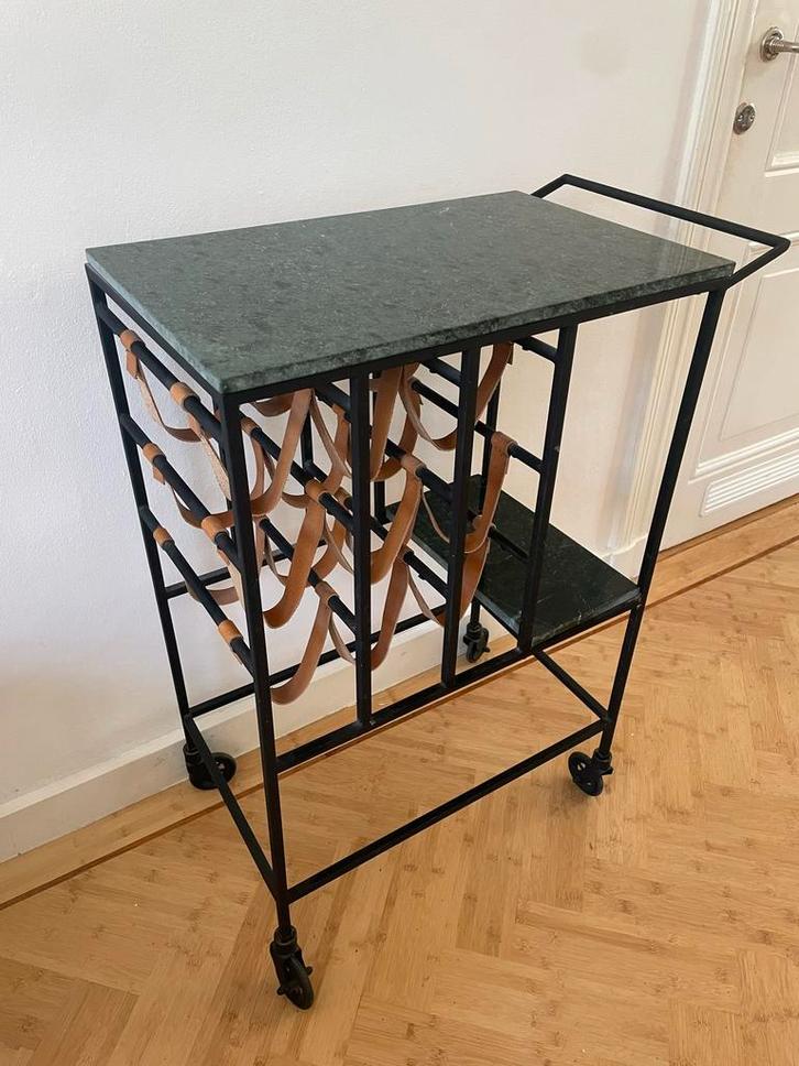 Dutchbone dranktrolley met groen marmeren blad, Huis en Inrichting, Tafels | Sidetables, Zo goed als nieuw, 25 tot 50 cm, 50 tot 100 cm