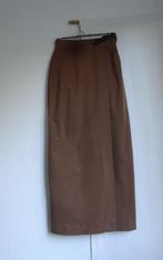 lange rok - smal - 36 - warme stof + leren riempjes, Kleding | Dames, Rokken, Bruin, Dutch Casual, Ophalen of Verzenden, Zo goed als nieuw
