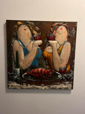 Schilderij: Dames met kreeft en wijn 60x60 beschikbaar voor biedingen