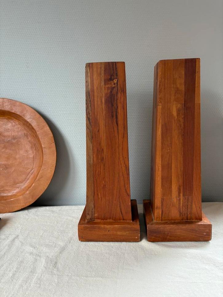 Vintage houten obelisk set kandelaars h38cm, Huis en Inrichting, Woonaccessoires | Kandelaars en Kaarsen, Zo goed als nieuw, Kandelaar