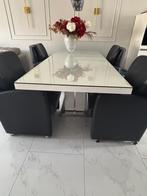 Eettafel hoogglans wit inclusief stoelen MOET WEG, Huis en Inrichting, Ophalen, Kunststof, Gebruikt, 200 cm of meer