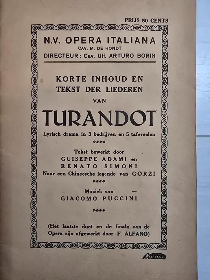 Turandot - Korte Inhoud en Tekst der Liederen, Boeken, Muziek, Gelezen, Artiest, Ophalen of Verzenden