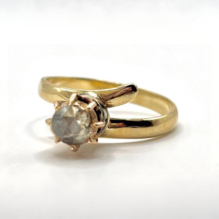 14 karaat gouden ring met diamant, Sieraden, Tassen en Uiterlijk, Ringen, Zo goed als nieuw, Dame, 17 tot 18, Goud, Goud, Met kristal