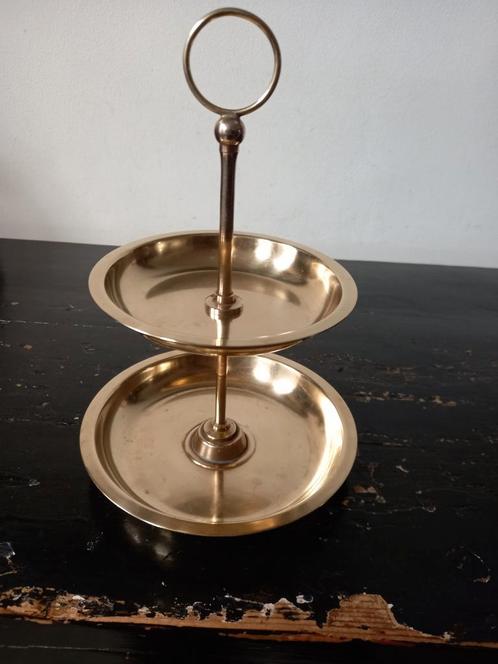 Vintage messing 2-laags etagère presenteerschaal, Huis en Inrichting, Woonaccessoires | Etagères, Gebruikt, Ophalen of Verzenden