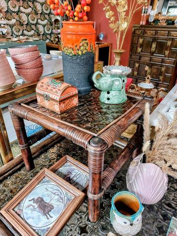 Rotan Manou Kleine Tafel Bamboe Glas  beschikbaar voor biedingen