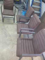 Set van 4 Bruine Suede Eestoelen met Armleuningen, Huis en Inrichting, Stoelen, Ophalen, Gebruikt, Bruin, Vier