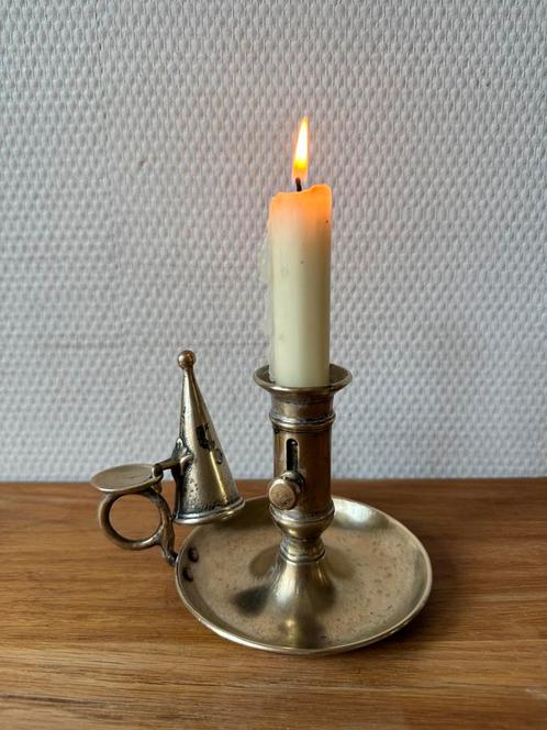 Antieke Koperen Blaker met Dover, Kandelaar, Kaarsendover, Antiek en Kunst, Antiek | Kandelaars, Koper of Brons, Ophalen of Verzenden