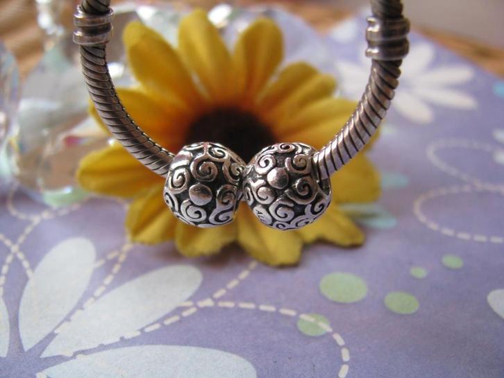 Pandora SET P144 = swirl dots * mooi voor JE ketting * =, Sieraden, Tassen en Uiterlijk, Bedels, Zo goed als nieuw, Pandora, Zilver