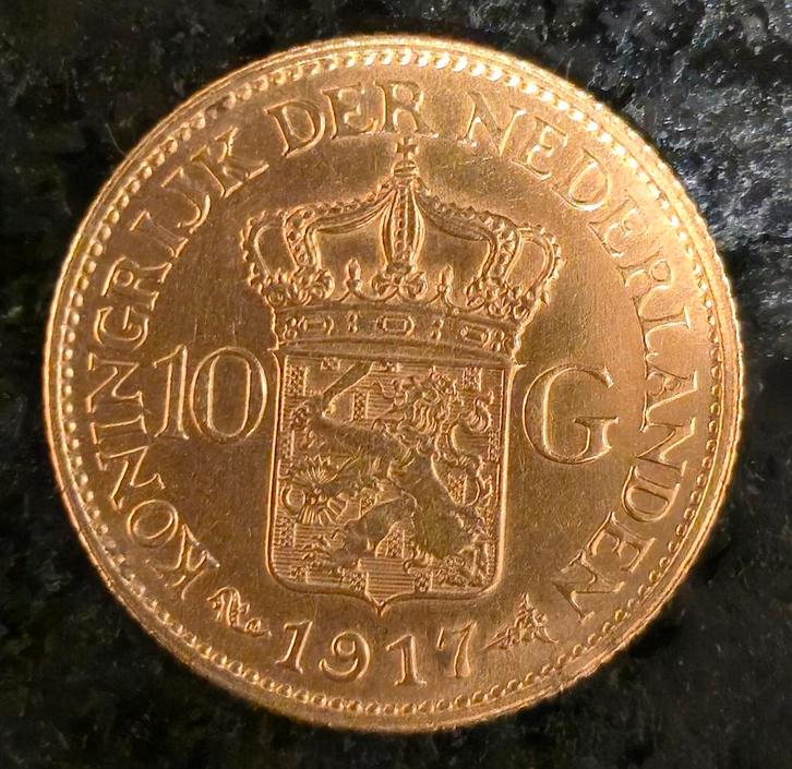 Gouden 10 Gulden 1917 Wilhelmina - Beleggingsmunt, Postzegels en Munten, Munten | Nederland, Losse munt, 10 gulden, Koningin Wilhelmina