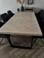 Houtlook Visgraat Eettafel met Zwarte Poten, Huis en Inrichting, Tafels | Eettafels, Ophalen, Gebruikt, 100 tot 150 cm, Vijf personen of meer