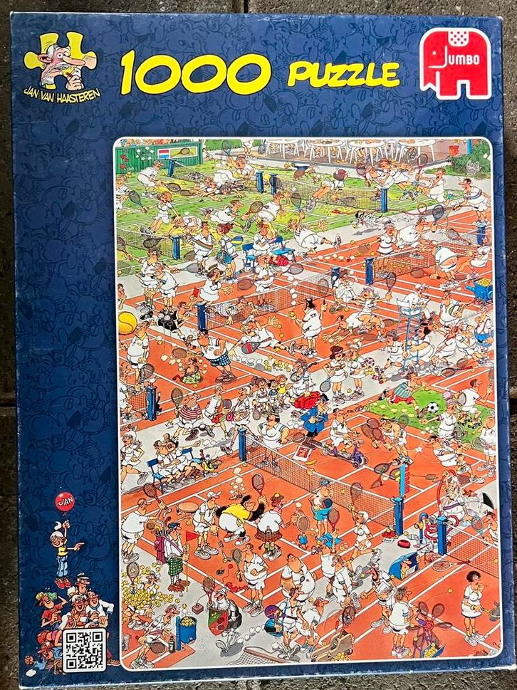 Jan van Haasteren “Tennis” 1000 stukjes, Hobby en Vrije tijd, Denksport en Puzzels, Zo goed als nieuw, 500 t/m 1500 stukjes, Ophalen of Verzenden