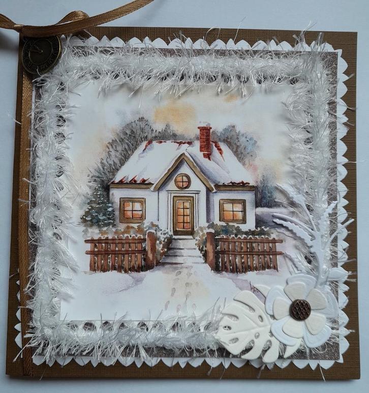 Winters huisje, Hobby en Vrije tijd, Kaarten | Zelfgemaakt, Zo goed als nieuw, Kerst, Ophalen of Verzenden