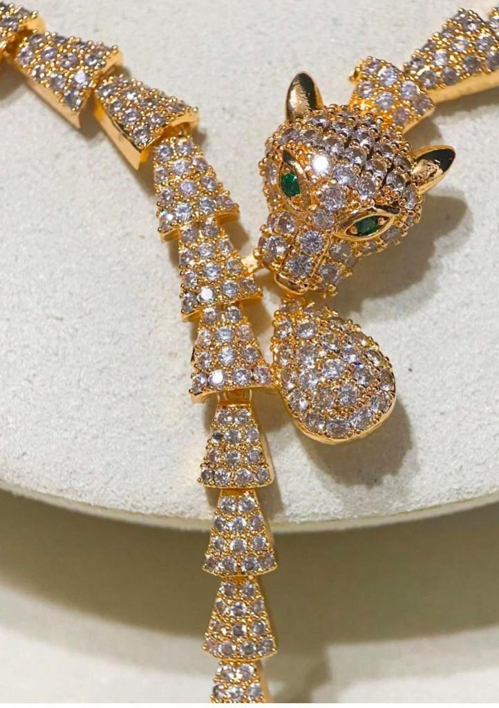 Gouden panter sieradenset, Sieraden, Tassen en Uiterlijk, Kettingen, Nieuw, Overige materialen, Ophalen of Verzenden