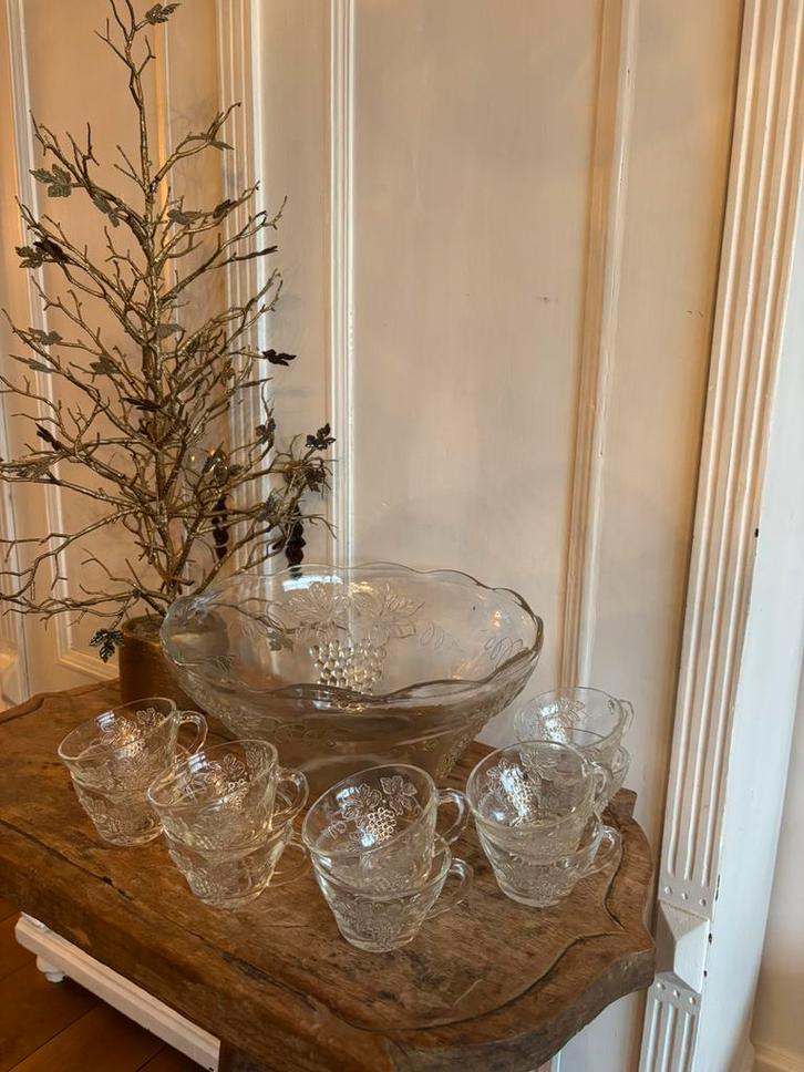 Vintage Anchor Hocking bowlset van glas, druiventrossen, Antiek en Kunst, Antiek | Glas en Kristal, Ophalen of Verzenden