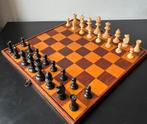 Grote oude Staunton schaakstukken en antiek schaakbord, Ophalen of Verzenden, Gebruikt
