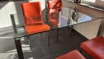 Glazen tafel met 4 leren stoelen, Huis en Inrichting, Ophalen