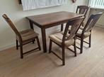 Donker eiken eettafel/-hoek met 4 stoelen crème zitting #077, Ophalen, Gebruikt, 100 tot 150 cm, Klassiek