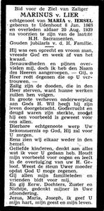 Lier Marinus 1868 Udenhout 1939 Udenhout, Ophalen of Verzenden, Bidprentje