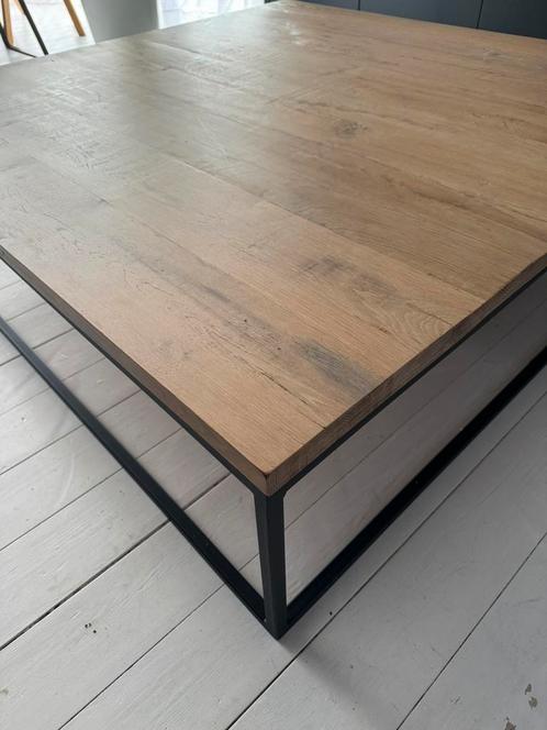 Salontafel eiken vierkant industrieel van Artistiek, Huis en Inrichting, Tafels | Salontafels, Zo goed als nieuw, Minder dan 50 cm