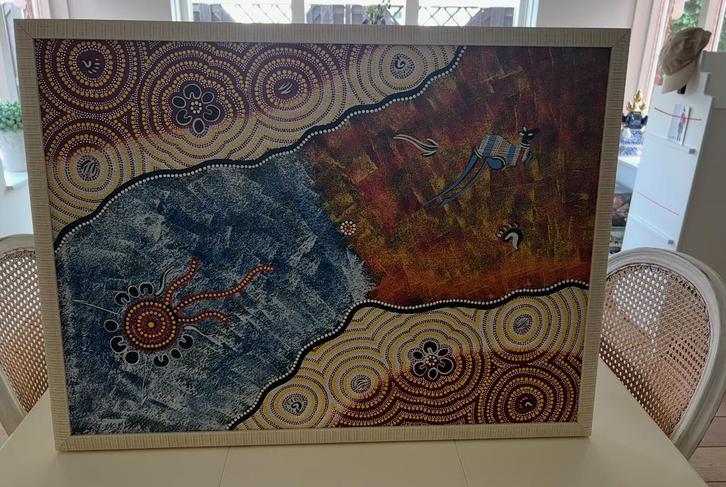 Aboriginal Schilderij op Canvas, Antiek en Kunst, Kunst | Niet-Westerse kunst, Ophalen of Verzenden