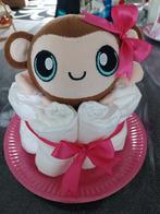 Roze luiertaart aapje. Meisje geboren geboorte baby shower., Ophalen of Verzenden, Nieuw