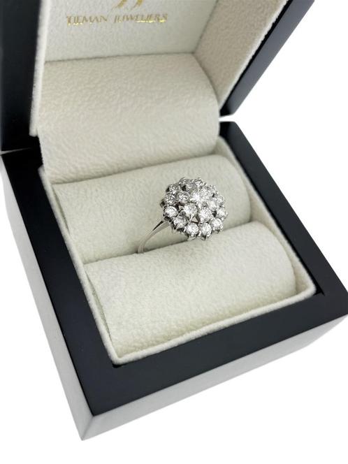 Witgouden Rozet Ring 1.0 ct Briljant Geslepen Diamant TW, Sieraden, Tassen en Uiterlijk, Ringen, Zo goed als nieuw, Dame, 17 tot 18