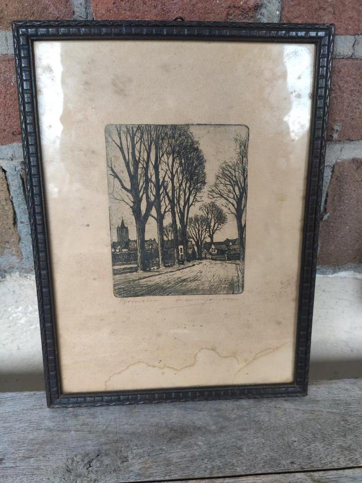 Ets antiek Gorinchem. WD-18., Antiek en Kunst, Kunst | Etsen en Gravures, Ophalen of Verzenden