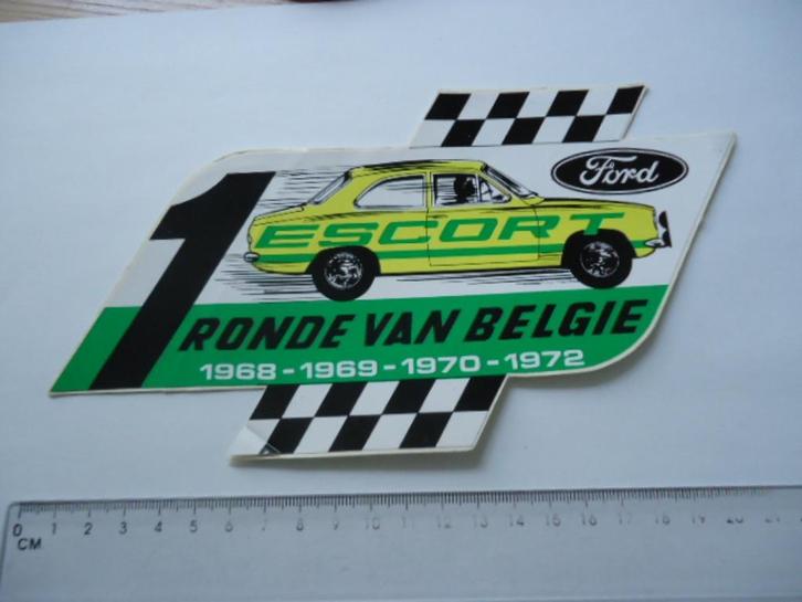 sticker oud 1972 FORD ESCORT ronde BELGIE Autosport oldtimer, Verzamelen, Stickers, Zo goed als nieuw, Verzenden