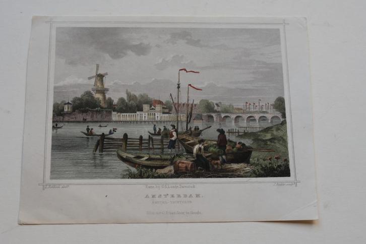 AMSTERDAM YACHTCLUB SARPHATISTRAAT AMSTEL GRAVURE 1858 G22, Antiek en Kunst, Kunst | Etsen en Gravures, Verzenden