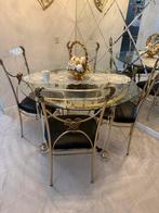 Vania Versace plexiglas eettafel 4 messing stoelen plexiglas, Huis en Inrichting, Tafels | Sidetables, Glas, Hollywood vintage