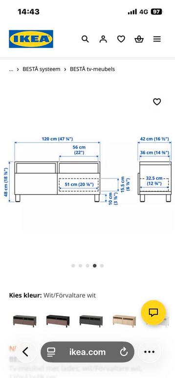 Ikea Besta tv-meubel wit 120x42x48 - afbeelding 6