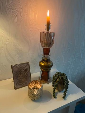 Vintage Upcycle Kandelaar - Bruin & Goud beschikbaar voor biedingen